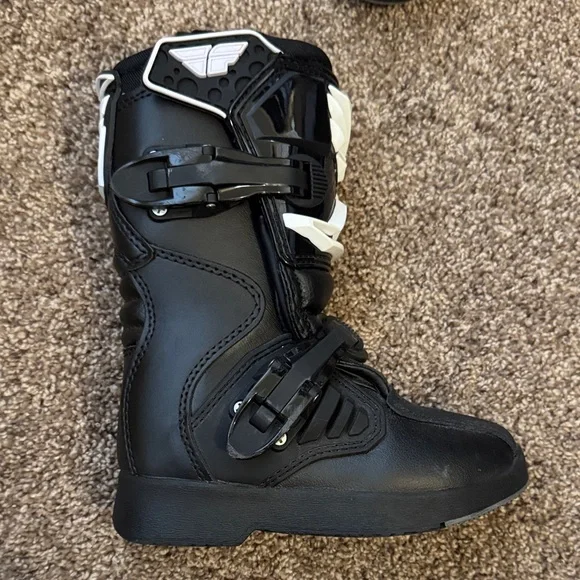 Fly Racing Black and White Motorcycle Boots Youth Mini Maverik Boots 11 - Picture 4 of 5
